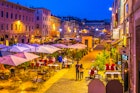 Marseille, France, June 8, 2017: Night view of a square full of restaurants at port vieux part of Marseille, France