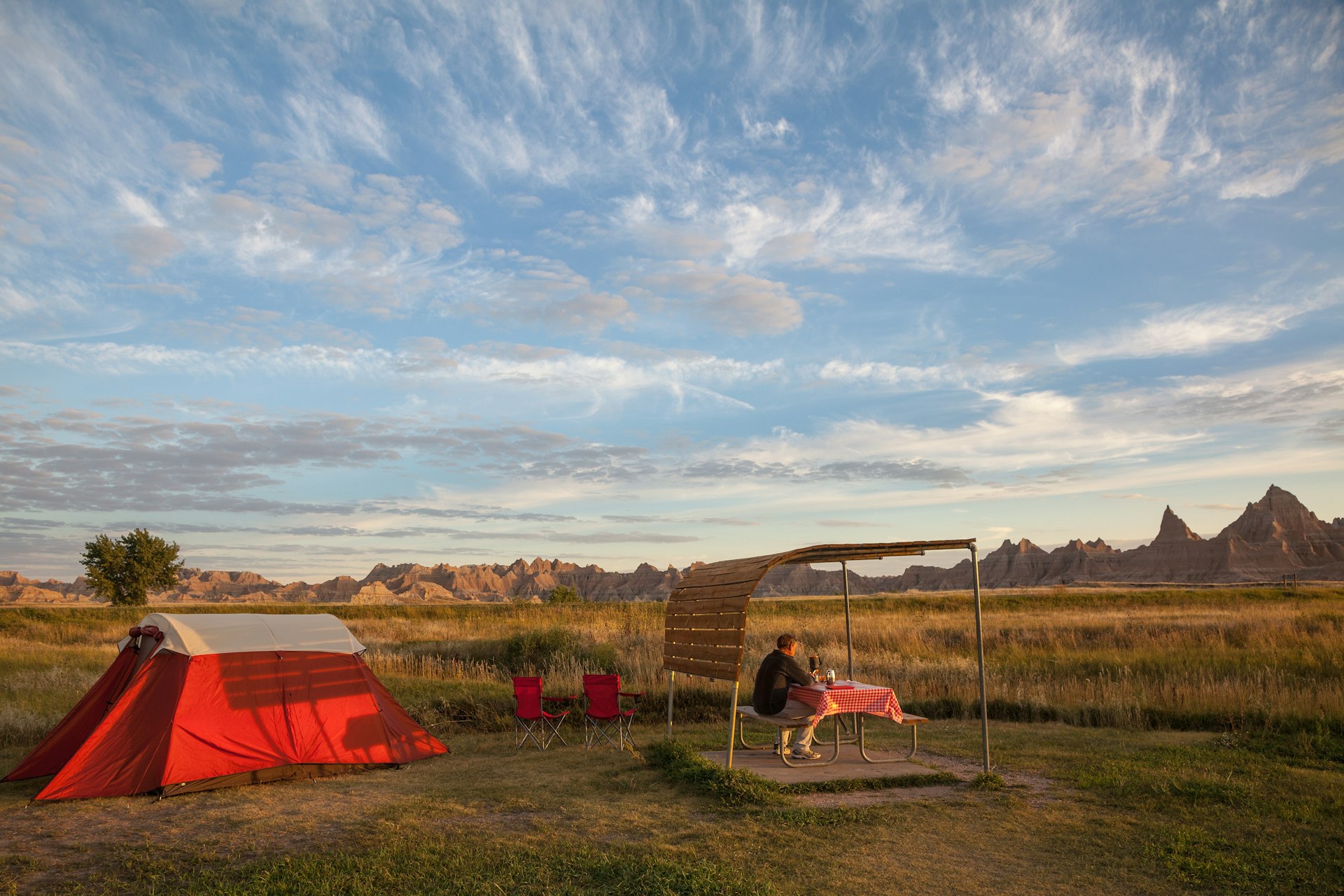 A designated picnic and campsite area in Badlands National Park, South Dakota