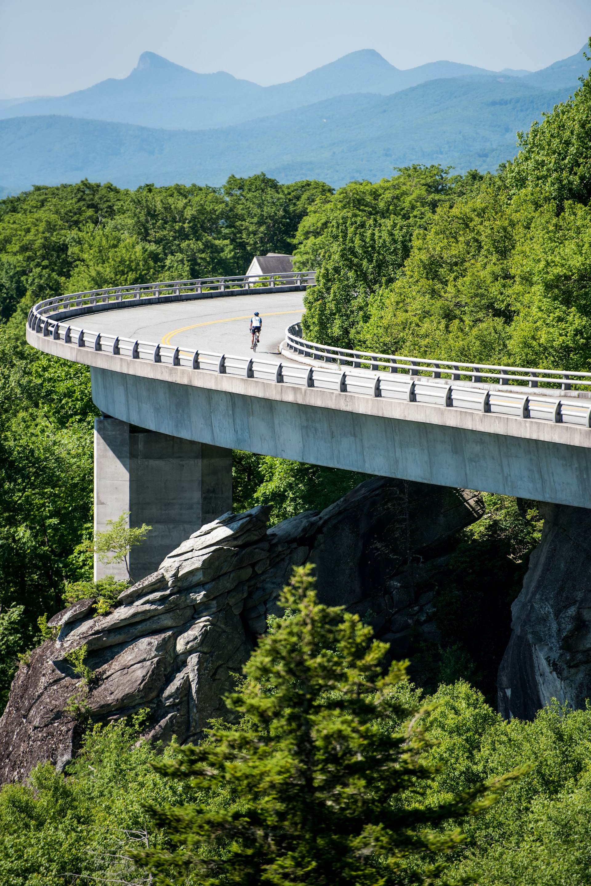 Cycling the Linn Cove Viaduct on the rare quiet summer day along the Blue Ridge Parkway