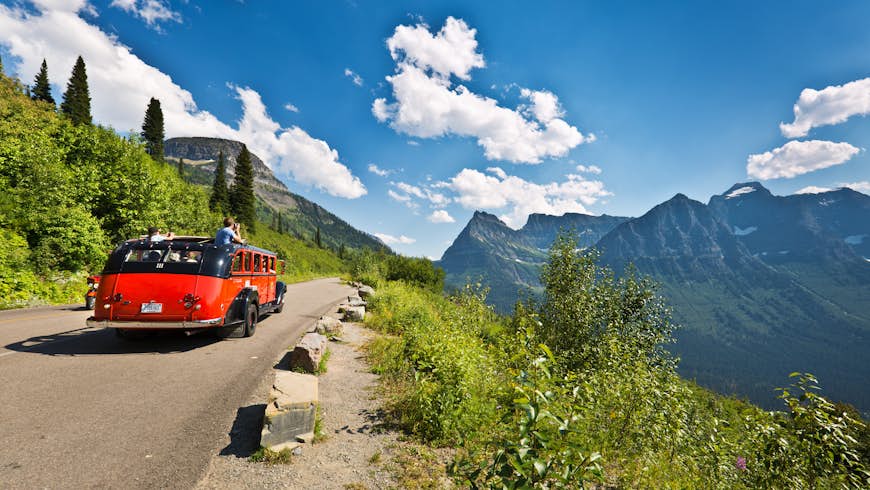 Visitors to Glacier National Park on the Going To The Sun Road
