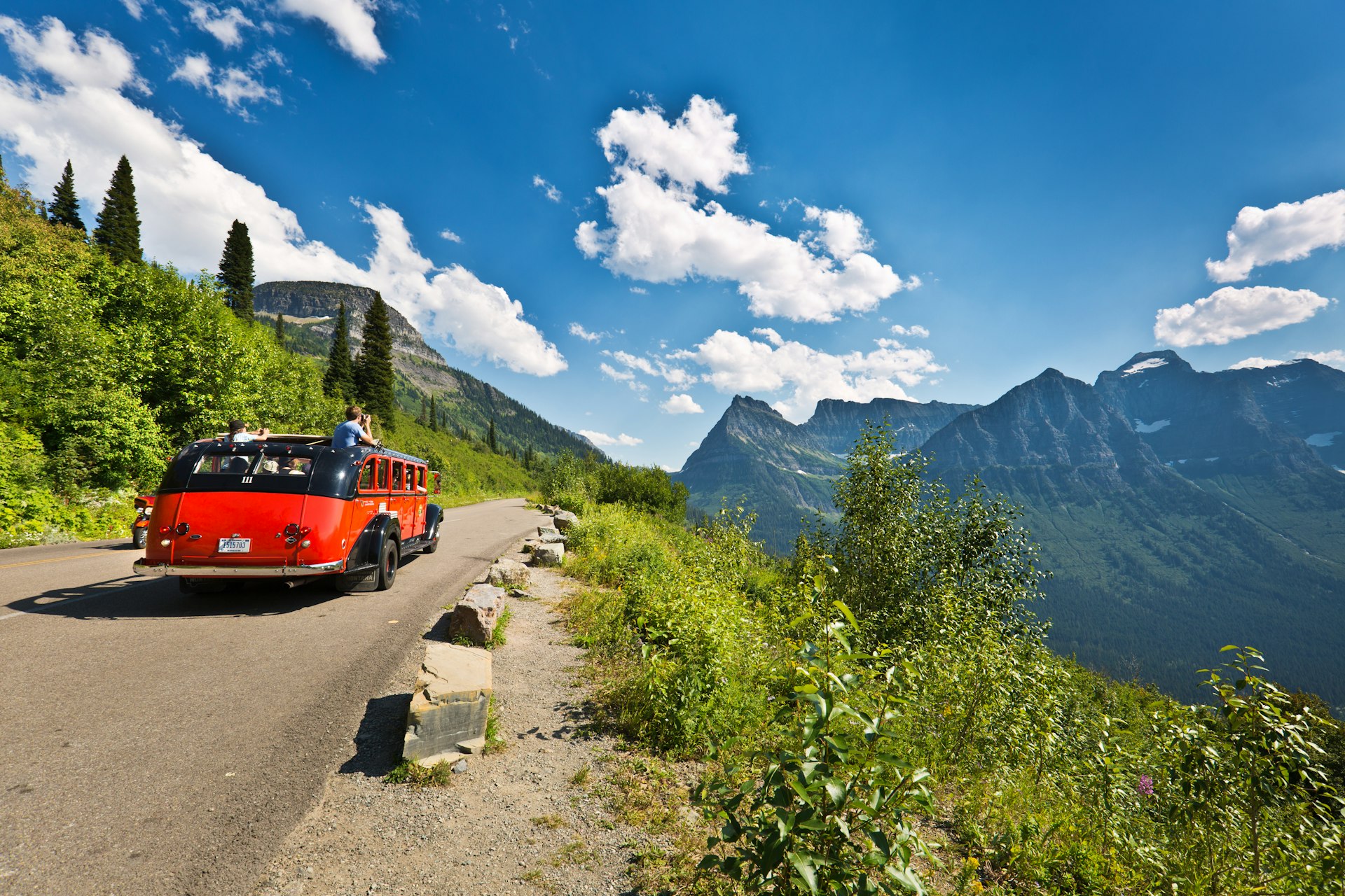 Visitors to Glacier National Park on the Going To The Sun Road