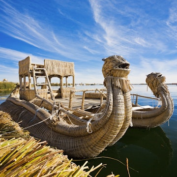 Reed boat on Lake Titicaca.