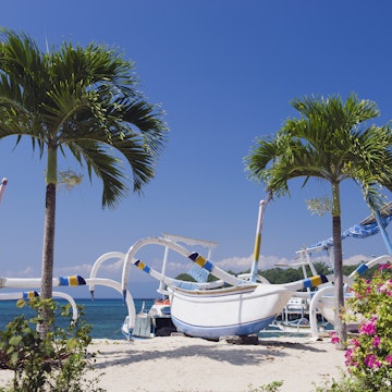 Fishing boats at the palm beach of Padang Bai.