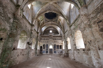 Lower church of ghost town of Kayakoy (Turkey)