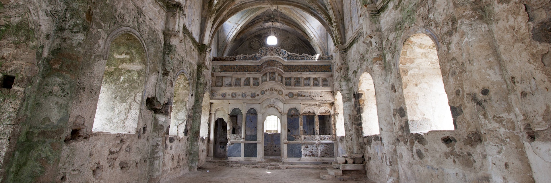 Lower church of ghost town of Kayakoy (Turkey)