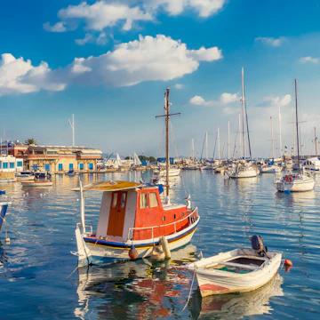 Sailboats moored at the Piraeus harbour.