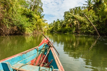Soure, PA, Brazil - December 1st, 2012: Canoeing the waters of Marajó Island, located in the Amazonian State of Pará.
