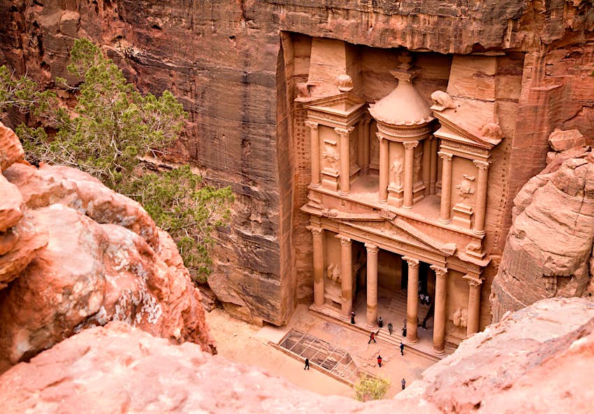 View from above to the Treasury. Ancient city of Petra, Jordan