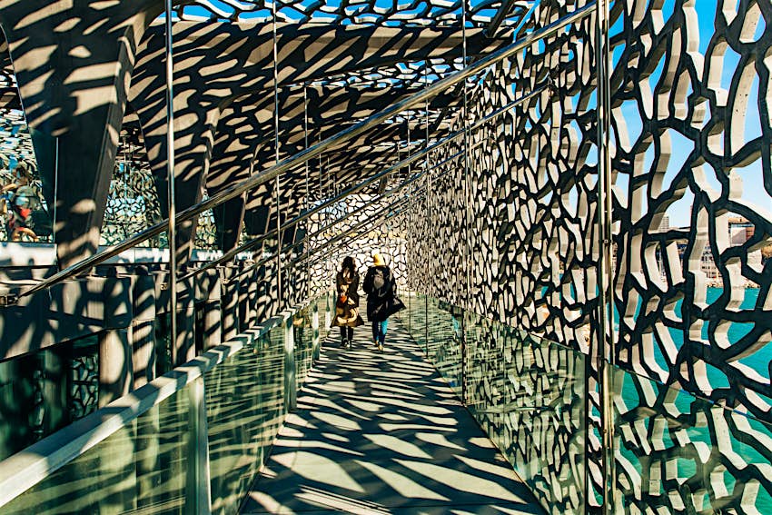 Mucem Marseille Two visitors on a walkway inside Mucem, a museum that is helping to revive Marseille’s pan-Mediterranean links