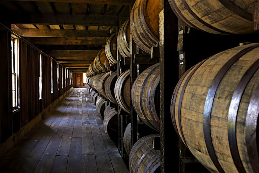 Barrels of bourbon whiskey in a rick house (storage barn) at Heaven Hill Distillery, Bardstown Barrels of bourbon whiskey in a rick house (storage barn) at Heaven Hill Distillery, Bardstown