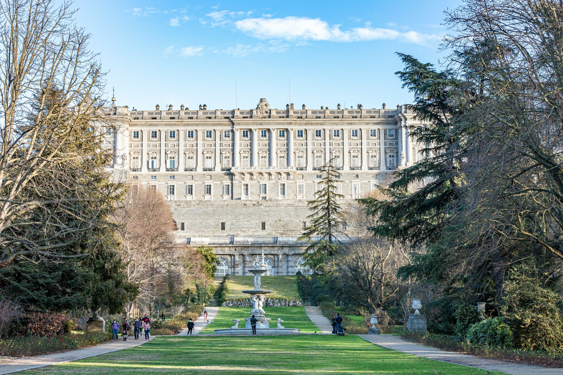 View over the gardens of Campo del Moro towards the Palacio Real in Madrid