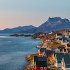 Colorfull houses at sunset in the capital of Greenland, Nuuk.