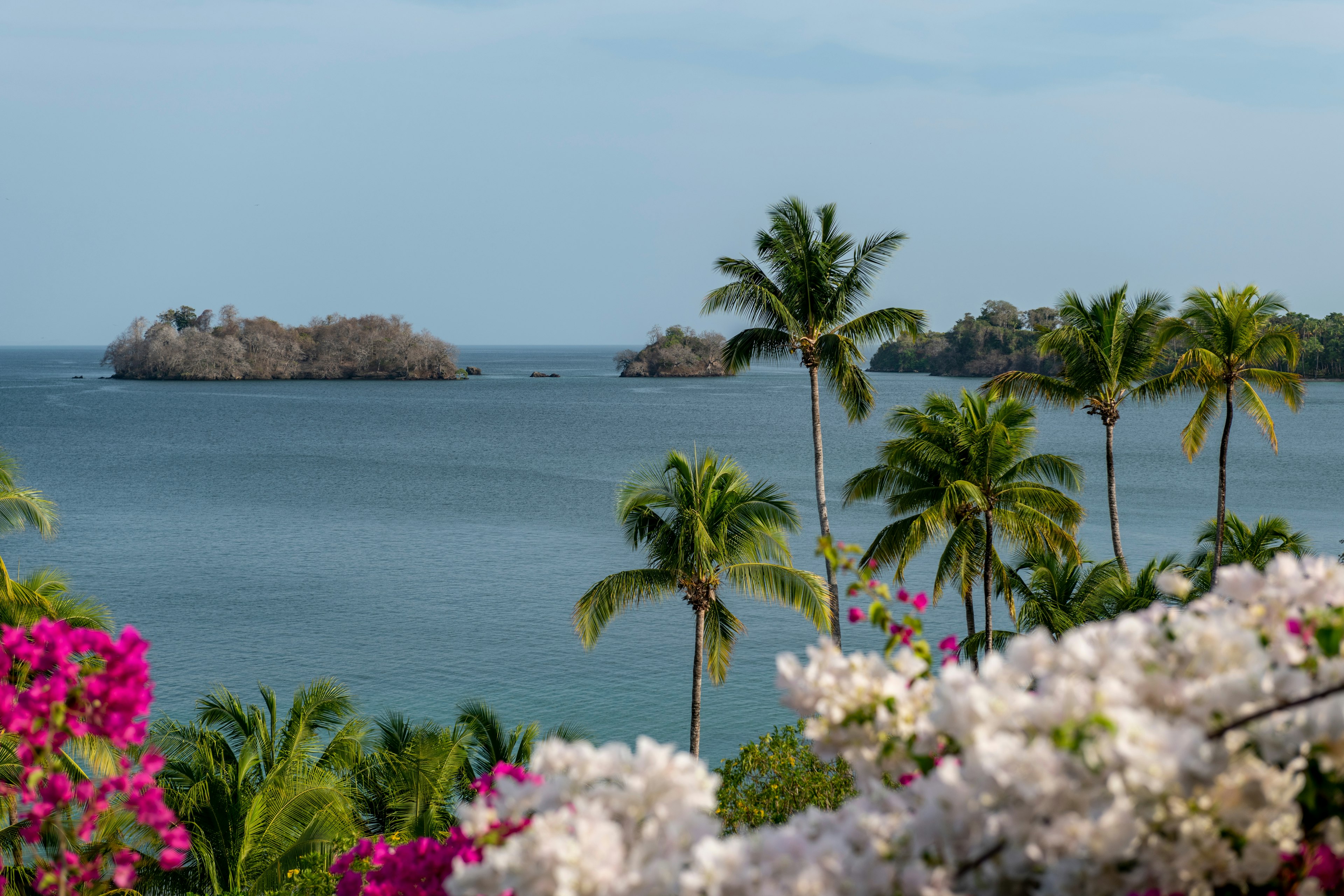 Tropical evening view over the sea shore, Las Perlas archipelago, Panama