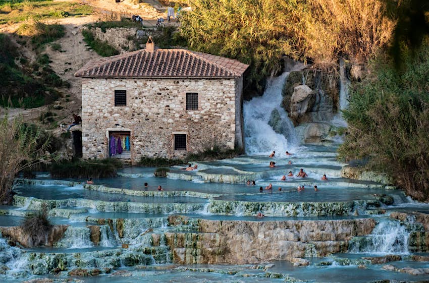 Cascata del Gorello also known as Cascate del Mulino. thermal spring waterfall