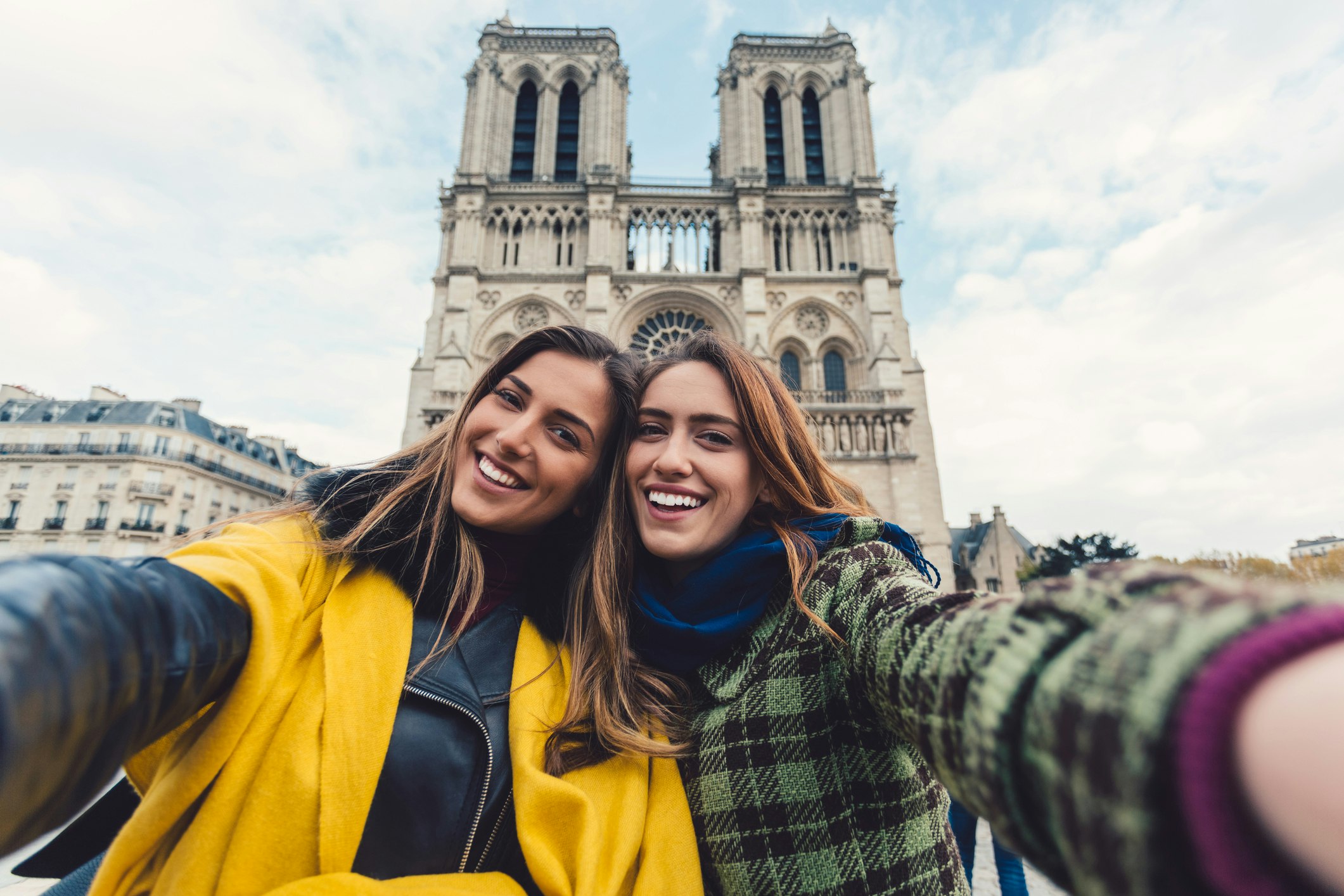 Young women on a vacation in France taking selfie