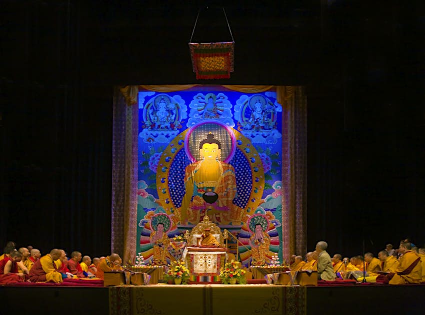 A teaching by the Dalai Lama at the Tibetan Mongolian Cultural Center, Bloomington, Indiana 