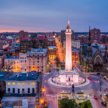 View of the Washington Monument at night, in Mount Vernon, Baltimore, Maryland.; Shutterstock ID 618663329; your: Bridget Brown; gl: 65050; netsuite: Online Editorial; full: POI Image Update