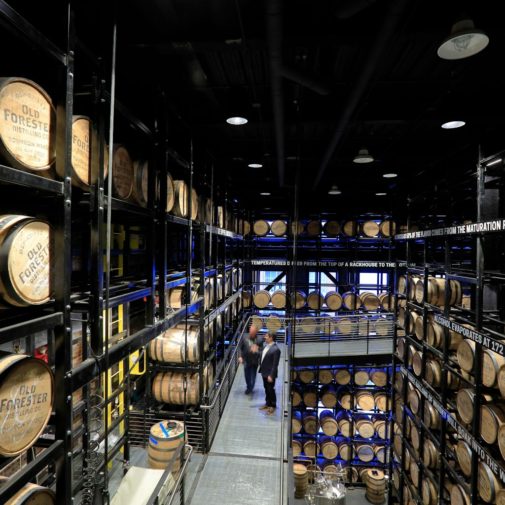 2B3RCKC Rack house Bourbon whiskey warehouse of Old Forester Distilling Co in Whiskey Row.Louisville.Kentucky.USA