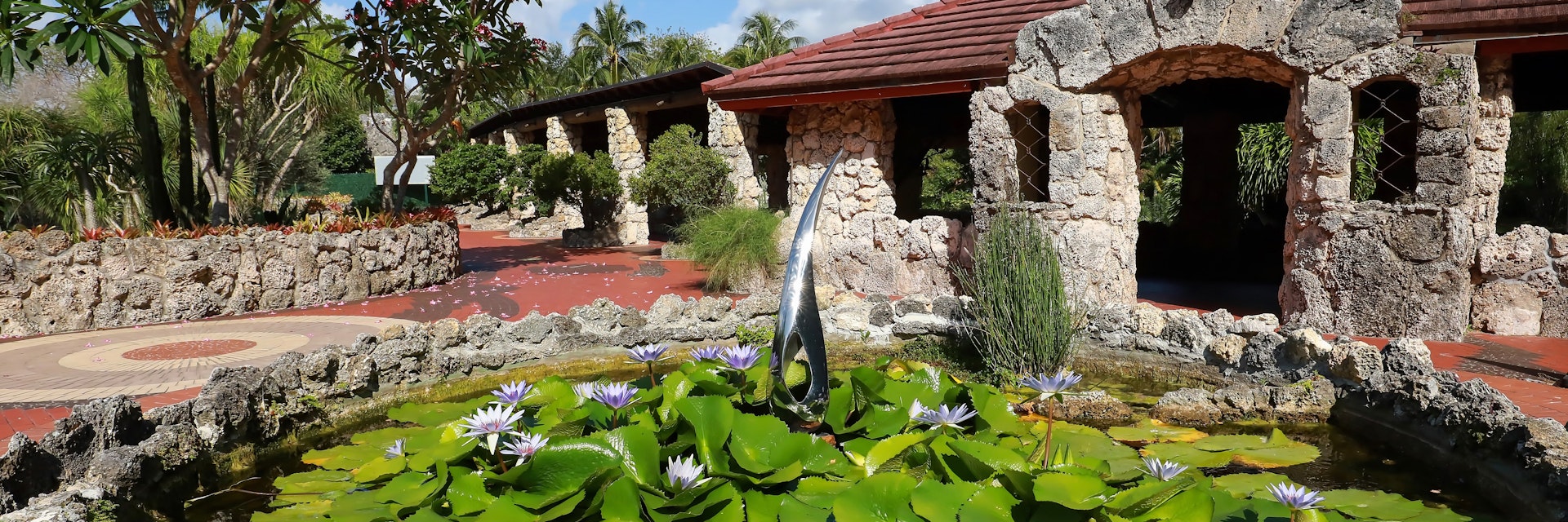PINECREST, FLORIDA, USA: Water lily garden at Pinecrest Gardens a lush exotic botanical garden as seen on May 23, 2021.