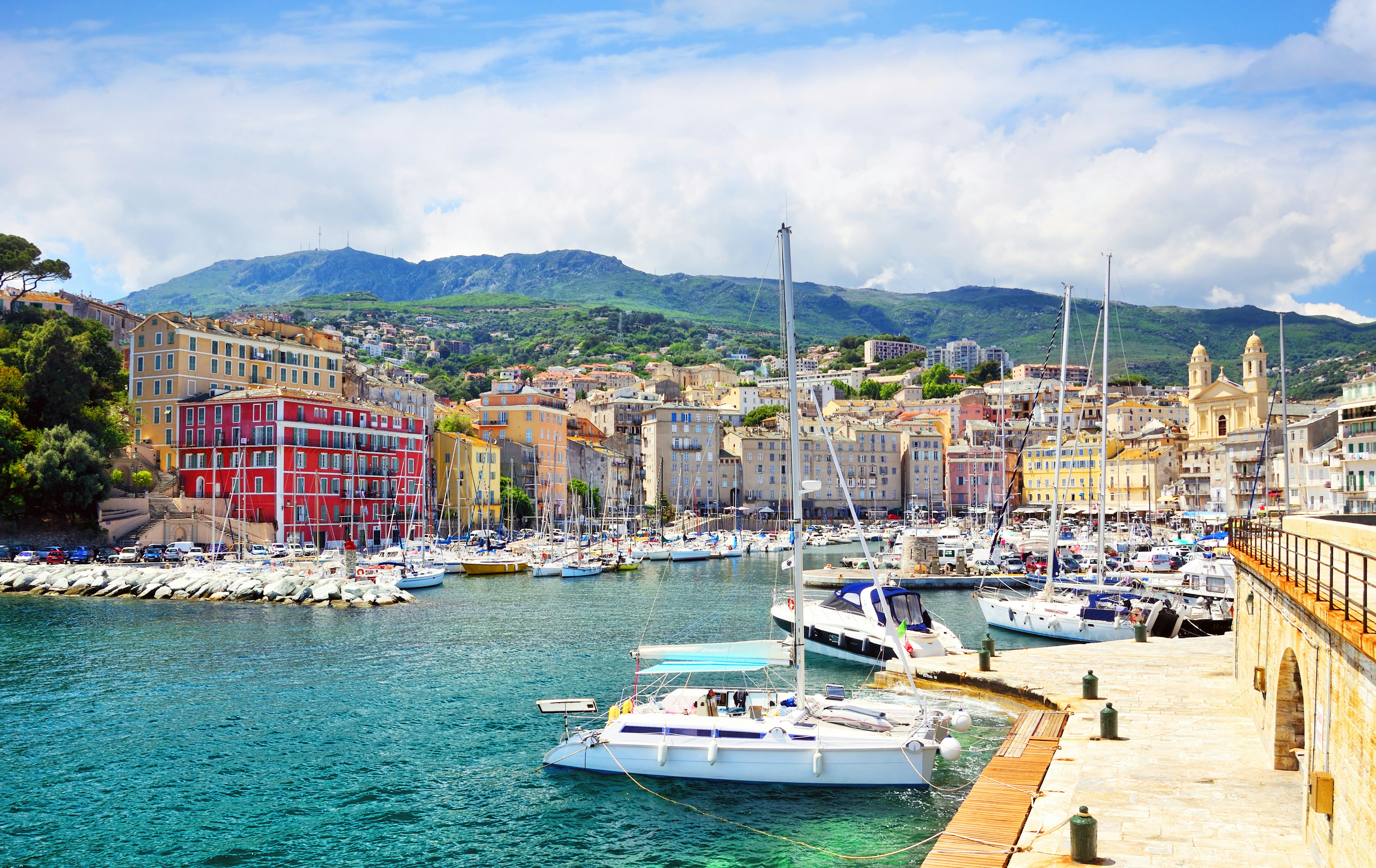 Old port and church of St. John the Baptist in Bastia, Corsica, France.