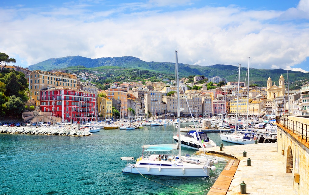 Old port and church of St. John the Baptist in Bastia, Corsica, France.