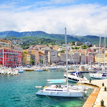 Old port and church of St. John the Baptist in Bastia, Corsica, France.
