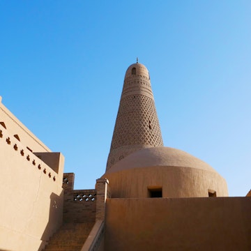Emin minaret or Sugong tower in Turpan. the largest ancient Islamic tower in Turpan Xinjiang, China.