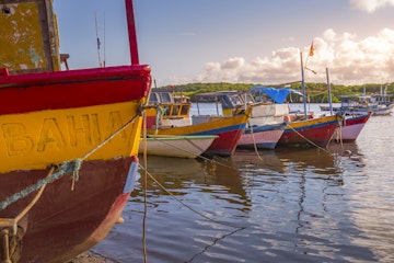 Brazilian Fishing rustic wooden Boats in Bahia, northeast Brazil - Porto Seguro, Arraial d’Ajuda