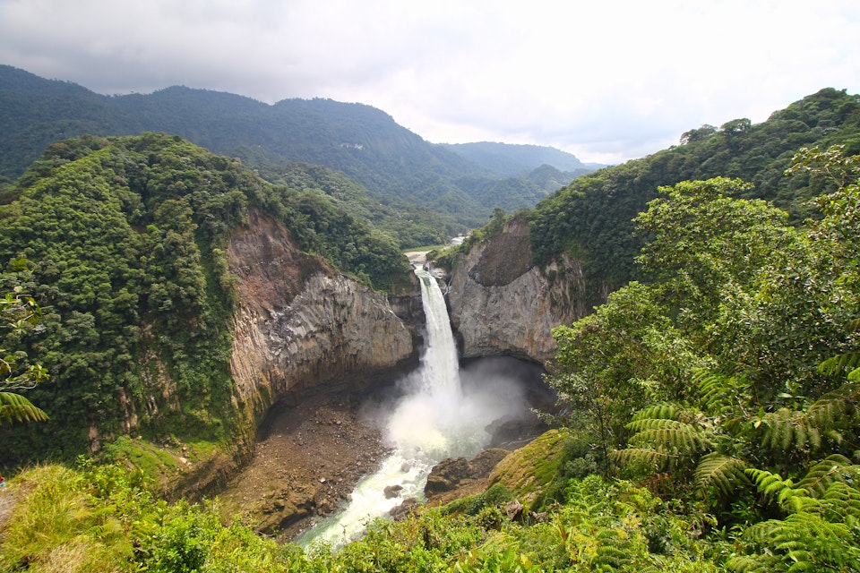 Big Waterfall and River in Jungle in Coca, Orellana, Ecuador