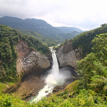 Big Waterfall and River in Jungle in Coca, Orellana, Ecuador