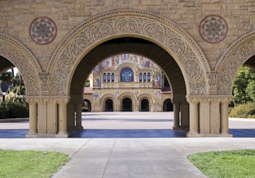 A symmetric view of Stanford Memorial Church from the Main Quad.