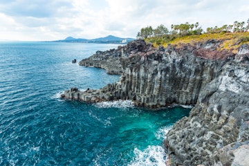 Jungmun Daepo Coast Jusangjeolli Cliff in Jeju island, South Korea.
