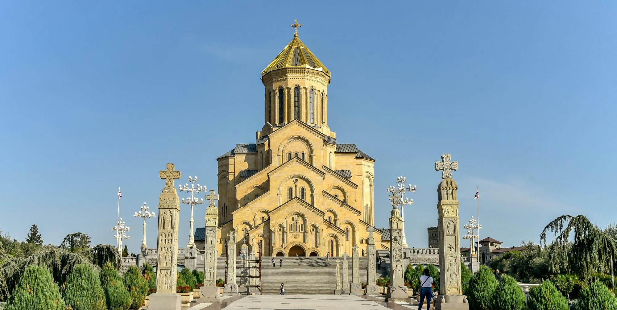 October 18, 2019: Exterior of the Holy Trinity Cathedral of Tbilisi (Sameba) in Old Tbilisi.
