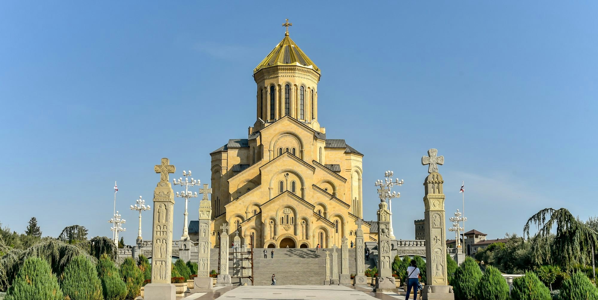 October 18, 2019: Exterior of the Holy Trinity Cathedral of Tbilisi (Sameba) in Old Tbilisi.
