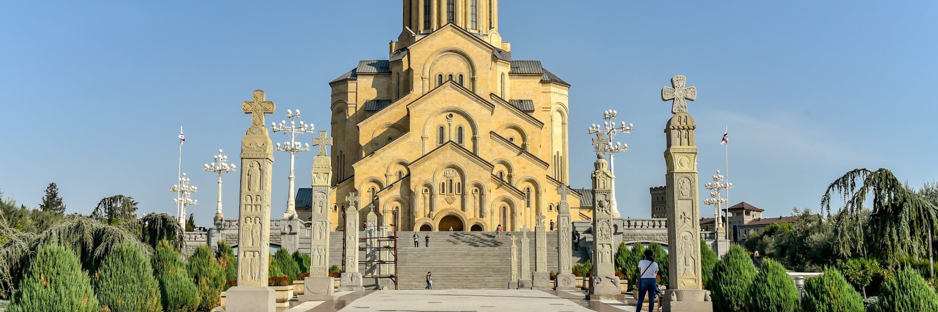 October 18, 2019: Exterior of the Holy Trinity Cathedral of Tbilisi (Sameba) in Old Tbilisi.