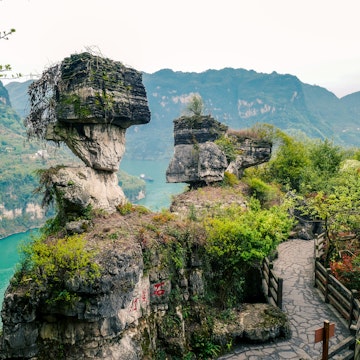 Three Gorges Tribe Scenic Spot along the Yangtze River; located in the Xiling Gorge of Three Gorges, Yichang, Hubei, China