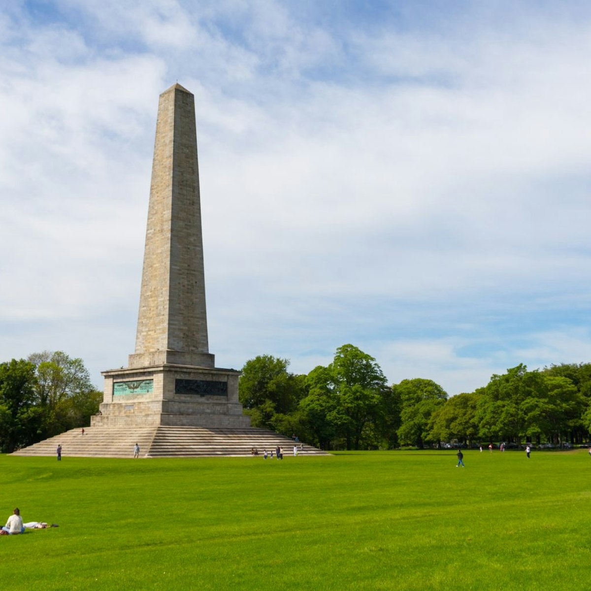 DUBLIN, IRELAND - MAY 17, 2014: The Wellington Monument is an obelisk located in the Phoenix Park. The monument is 62 metres (203 ft) tall and it is the largest obelisk in Europe.