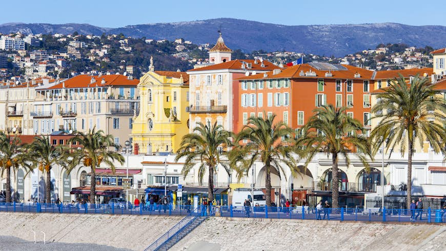 A view of Promenade des Anglais in the sunshine, Nice, France