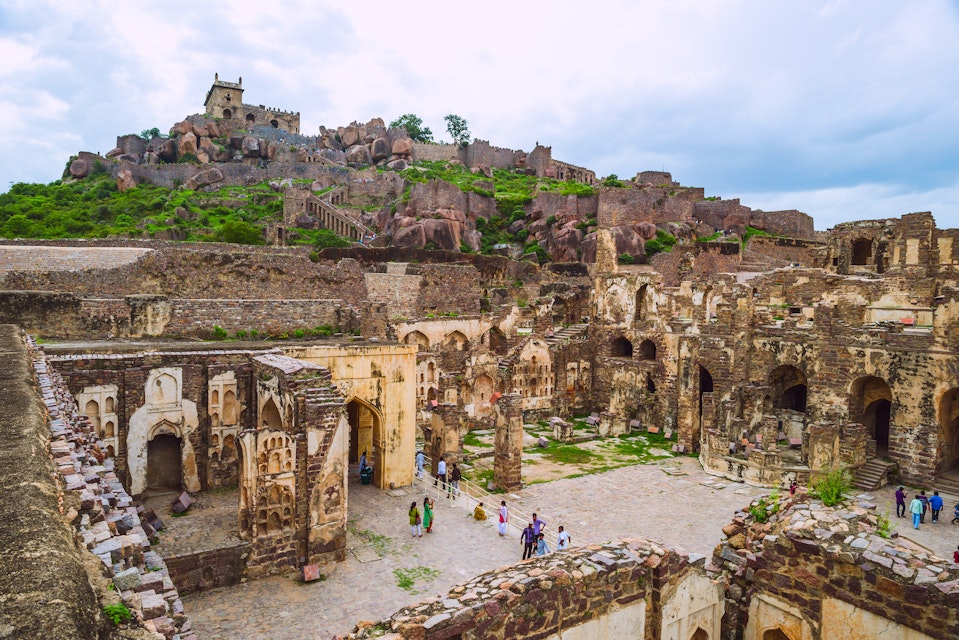 Golconda fort, Hyderabad District, Telangana, India - August 03, 2014: Ruins of the Golconda Fort.