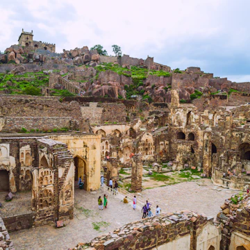 Golconda fort, Hyderabad District, Telangana, India - August 03, 2014: Ruins of the Golconda Fort.