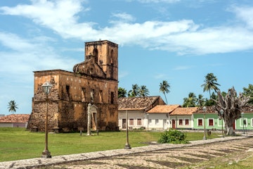 Exterior of Matriz Church ruins in the historic city of Alcantara.