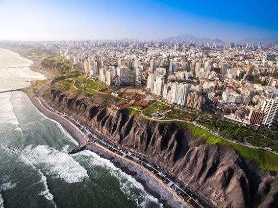 LIMA, PERU: Panoramic view of Lima from Miraflores.; Shutterstock ID 1047718252; your: Brian Healy; gl: 65050; netsuite: Lonely Planet Online Editorial; full: Lima on a budget