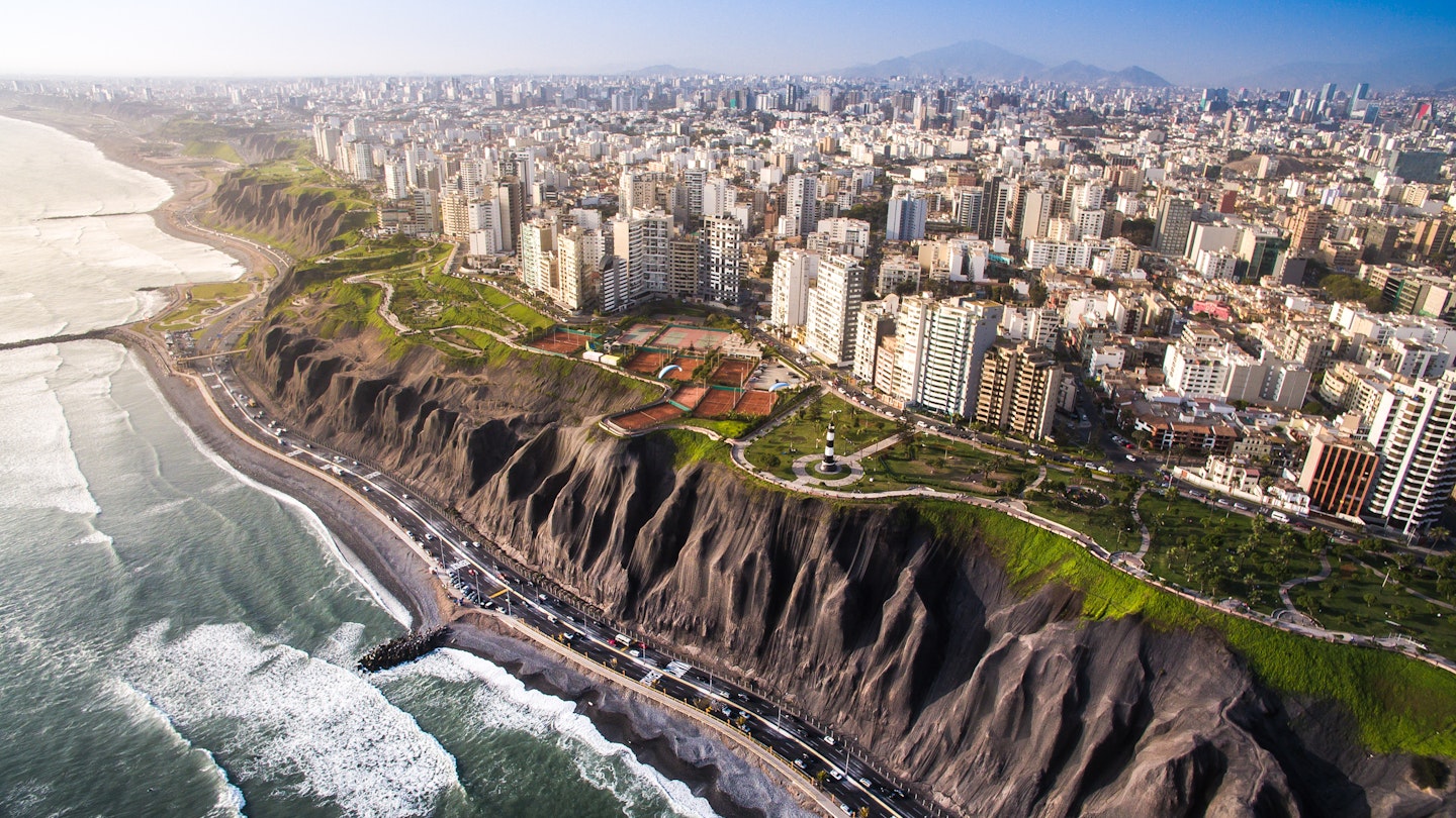 LIMA, PERU: Panoramic view of Lima from Miraflores.; Shutterstock ID 1047718252; your: Brian Healy; gl: 65050; netsuite: Lonely Planet Online Editorial; full: Lima on a budget