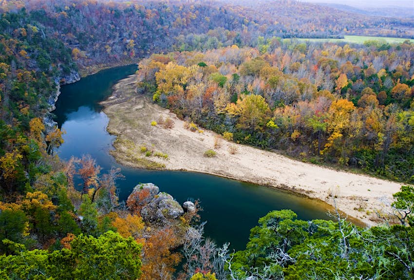Late fall colors seen from atop the Tie Slide overlook, Buffalo National River, Arkansas, The South, USA