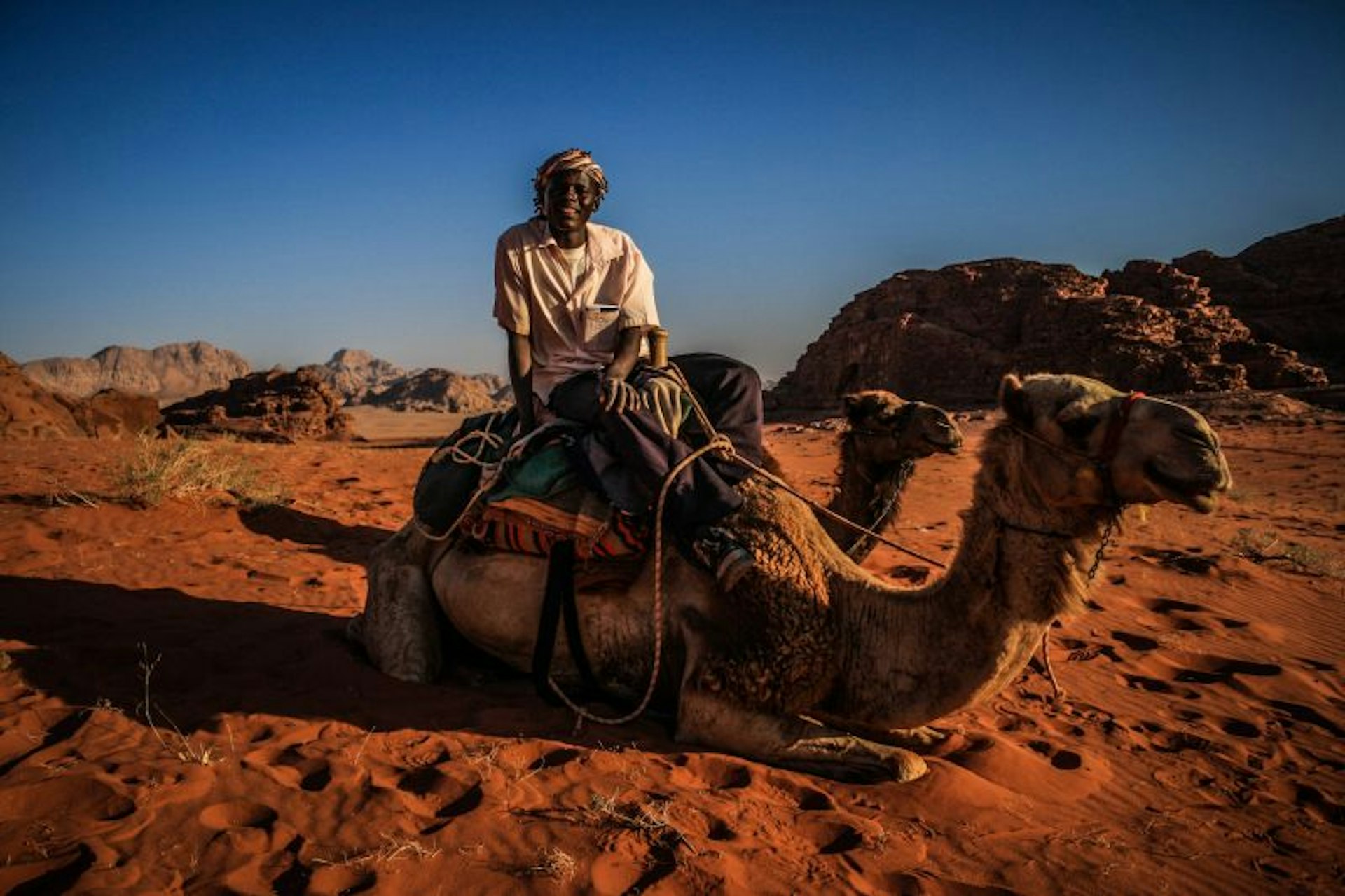 Camel rider in Wadi Rum desert in Jordan 
