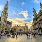 Tourists on the open square of the Grand Place in Brussels, Belgium