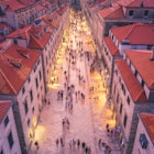 View over the red roofs of Dubrovnik's old town at dusk