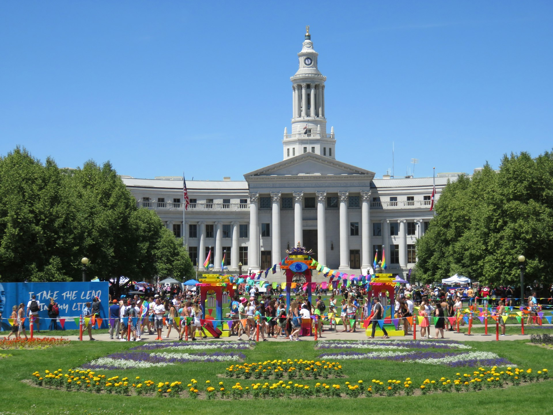Celebrating LGBTIQ+ pride outside of Denver's Capitol 