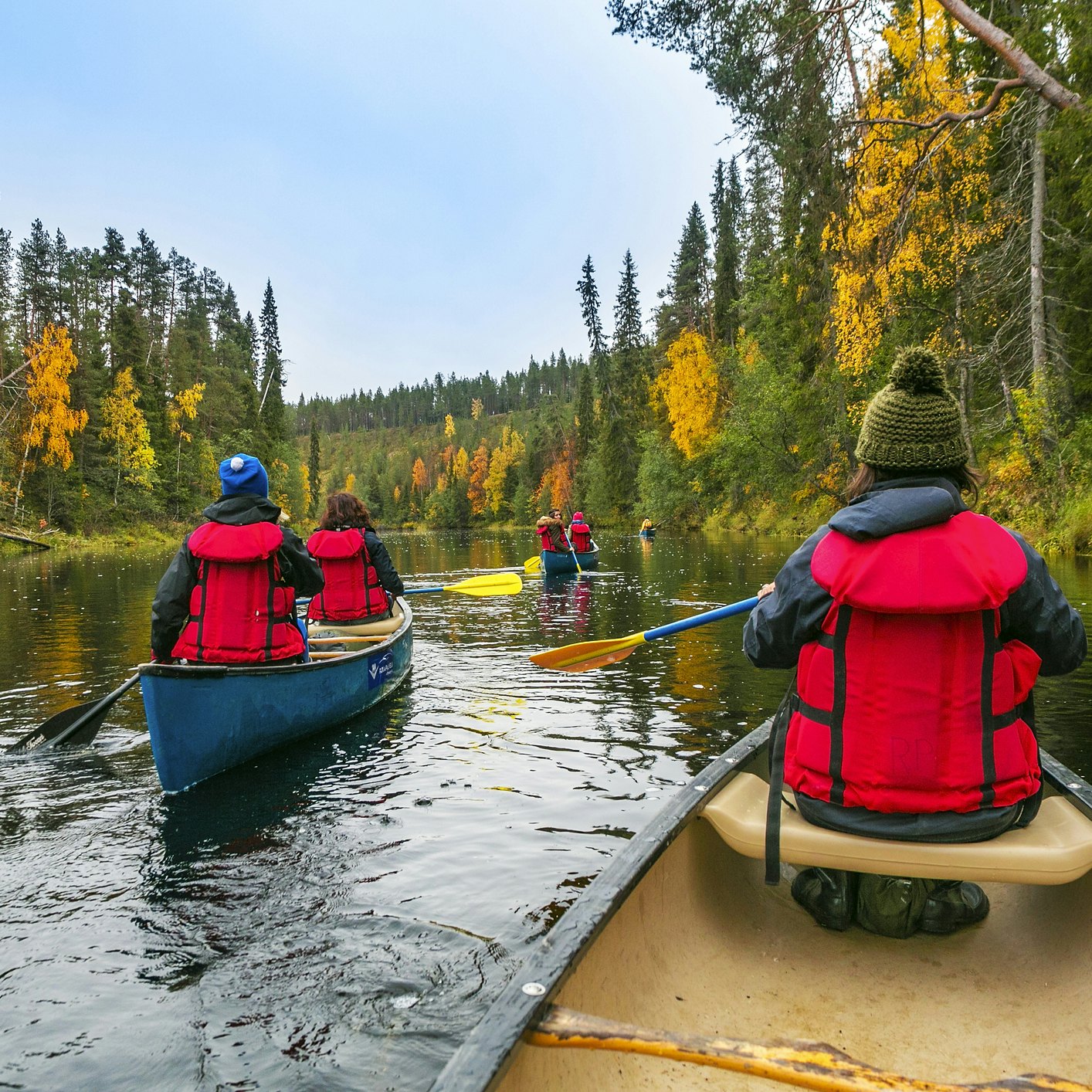 Canoeing on the Oulanka river in Oulanka National Park, Kuusamo region, Finland.