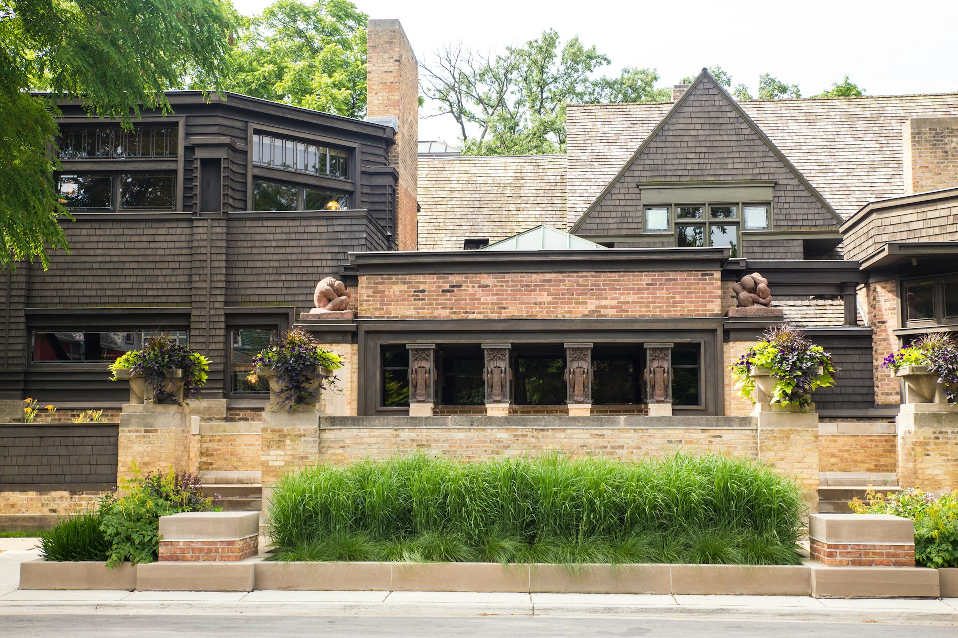 Exterior shot of the home and studio of American architect Frank Lloyd Wright in Oak Park, Illinois.